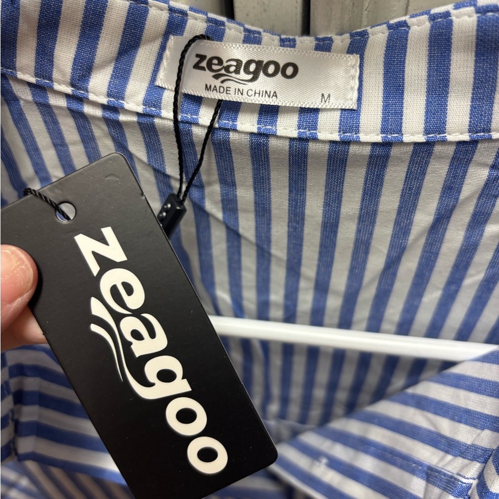 Zeagoo Classic Blue and White Striped Top